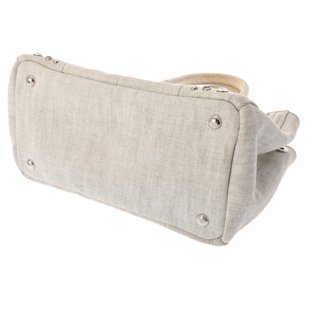 Prada Tote Bianco Rhinestones Denim White Canapa Handbag - Picture 7 of 11